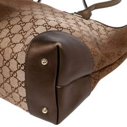 Pre Owned Gucci Ombre Metallic Brown GG Canvas And Leather Medium Charms Embellished Heart Bit Tote