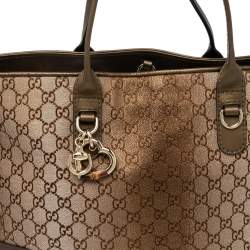 Pre Owned Gucci Ombre Metallic Brown GG Canvas And Leather Medium Charms Embellished Heart Bit Tote