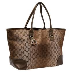 Pre Owned Gucci Ombre Metallic Brown GG Canvas And Leather Medium Charms Embellished Heart Bit Tote