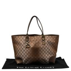 Pre Owned Gucci Ombre Metallic Brown GG Canvas And Leather Medium Charms Embellished Heart Bit Tote