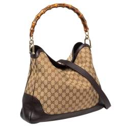 Gucci Beige/Brown GG Canvas And Leather Diana Bamboo Hobo