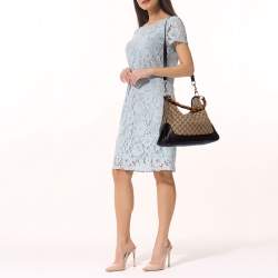 Pre Owned حقيبة هوبو غوتشي ديانا بامبو جلد وكانفاس جي جي بني/بيج