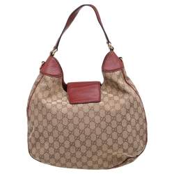 Pre Owned Gucci Beige/Brown GG Canvas And Leather Dressage Hobo