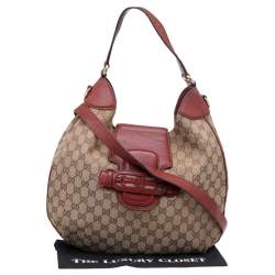 Pre Owned Gucci Beige/Brown GG Canvas And Leather Dressage Hobo