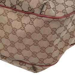 Pre Owned Gucci Beige/Brown GG Canvas And Leather Dressage Hobo