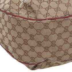 Pre Owned Gucci Beige/Brown GG Canvas And Leather Dressage Hobo