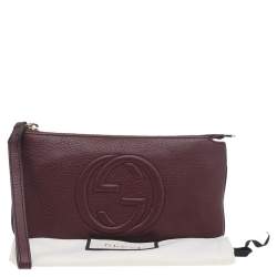 Pre Owned Gucci Burgundy Leather Soho Wristlet Clutch