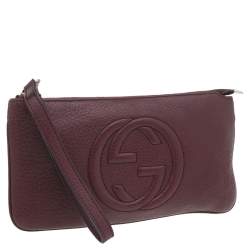 Pre Owned Gucci Burgundy Leather Soho Wristlet Clutch
