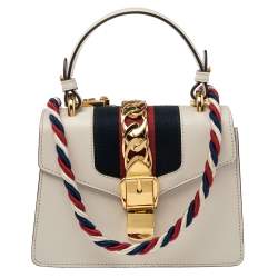 مملوكة مسبقًا Gucci Off-White Leather Mini Web Sylvie Top Handle Bag