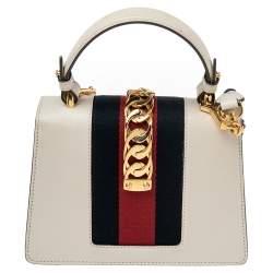مملوكة مسبقًا Gucci Off-White Leather Mini Web Sylvie Top Handle Bag