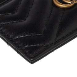 مملوكة مسبقًا Gucci Black Matelassé Leather GG Marmont Card Holder