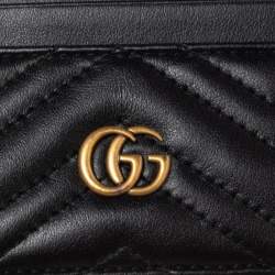 مملوكة مسبقًا Gucci Black Matelassé Leather GG Marmont Card Holder