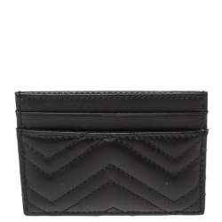 مملوكة مسبقًا Gucci Black Matelassé Leather GG Marmont Card Holder