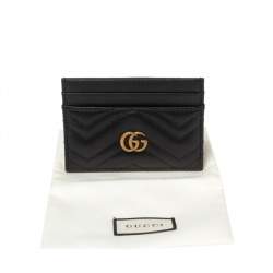 مملوكة مسبقًا Gucci Black Matelassé Leather GG Marmont Card Holder
