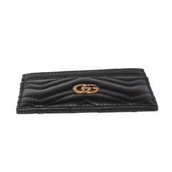 مملوكة مسبقًا Gucci Black Matelassé Leather GG Marmont Card Holder