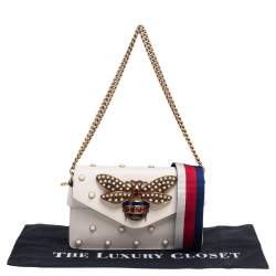 Gucci Off White Leather Broadway Pearly Bee Shoulder Bag