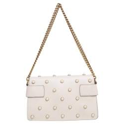 Gucci Off White Leather Broadway Pearly Bee Shoulder Bag