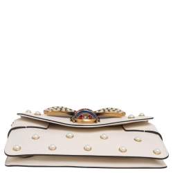 Gucci Off White Leather Broadway Pearly Bee Shoulder Bag