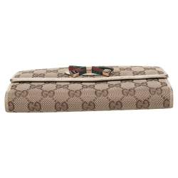 Gucci Beige-Cream GG Canvas And Leather Web Bow Continental Wallet