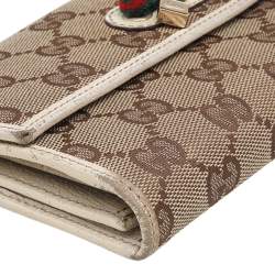 Gucci Beige-Cream GG Canvas And Leather Web Bow Continental Wallet