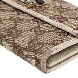 Gucci Beige-Cream GG Canvas And Leather Web Bow Continental Wallet