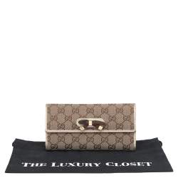 Gucci Beige-Cream GG Canvas And Leather Web Bow Continental Wallet