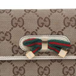Gucci Beige-Cream GG Canvas And Leather Web Bow Continental Wallet