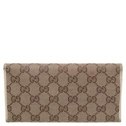 Gucci Beige-Cream GG Canvas And Leather Web Bow Continental Wallet