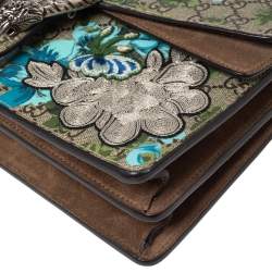 Pre Owned حقيبة كتف غوتشي كانفاس سوبريم جي جي بلومز أزرق/بيج بيج مطرز طيور/ورود مزين ديونسوس صغيرة