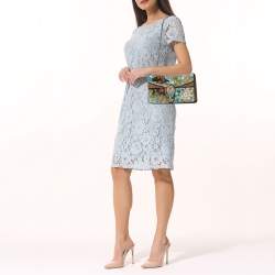 Pre Owned حقيبة كتف غوتشي كانفاس سوبريم جي جي بلومز أزرق/بيج بيج مطرز طيور/ورود مزين ديونسوس صغيرة