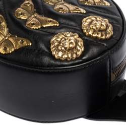 Pre Owned Gucci Black Leather Animal Stud GG Marmont Belt Bag