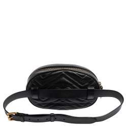 Pre Owned Gucci Black Leather Animal Stud GG Marmont Belt Bag