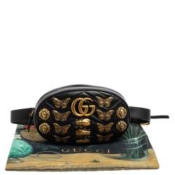 Pre Owned Gucci Black Leather Animal Stud GG Marmont Belt Bag