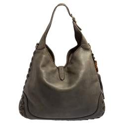 Pre Owned Gucci Grey Leather Large New Jackie Hobo