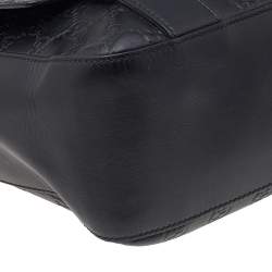 Pre Owned Gucci Black Signature Leather Flap Messenger Bag