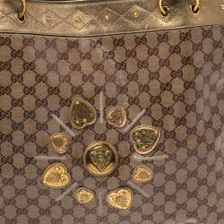 Gucci Gold/Beige GG Crystal Coated Canvas And Leather Studded Irina Tote