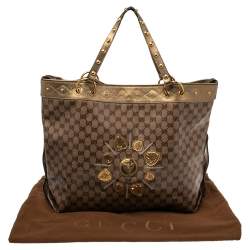 Gucci Gold/Beige GG Crystal Coated Canvas And Leather Studded Irina Tote