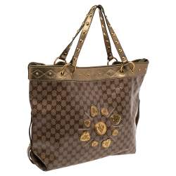 Gucci Gold/Beige GG Crystal Coated Canvas And Leather Studded Irina Tote