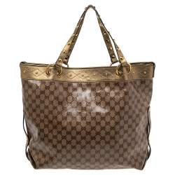 Gucci Gold/Beige GG Crystal Coated Canvas And Leather Studded Irina Tote