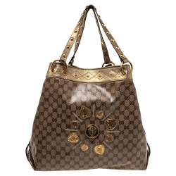 Gucci Gold/Beige GG Crystal Coated Canvas And Leather Studded Irina Tote