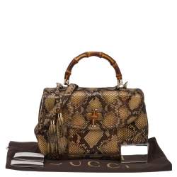 مملوكة مسبقًا حقيبة يد علوية غوتشي نيو بامبو جلد ثعبان بني