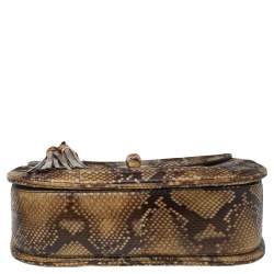 مملوكة مسبقًا حقيبة يد علوية غوتشي نيو بامبو جلد ثعبان بني