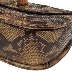 مملوكة مسبقًا حقيبة يد علوية غوتشي نيو بامبو جلد ثعبان بني