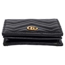 Pre Owned Gucci Black Matelassé Leather GG Marmont Card Case