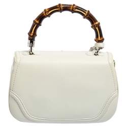 Pre Owned Gucci White Leather Medium Tassel New Bamboo Top Handle Bag