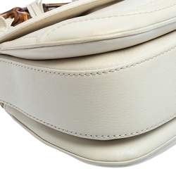 Pre Owned Gucci White Leather Medium Tassel New Bamboo Top Handle Bag