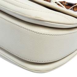Pre Owned Gucci White Leather Medium Tassel New Bamboo Top Handle Bag