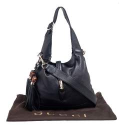 Pre Owned Gucci Black Leather Medium Jackie Hobo