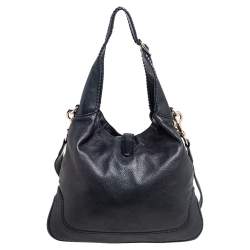 Pre Owned Gucci Black Leather Medium Jackie Hobo