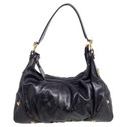 Pre Owned Gucci Black Leather Creole Hobo